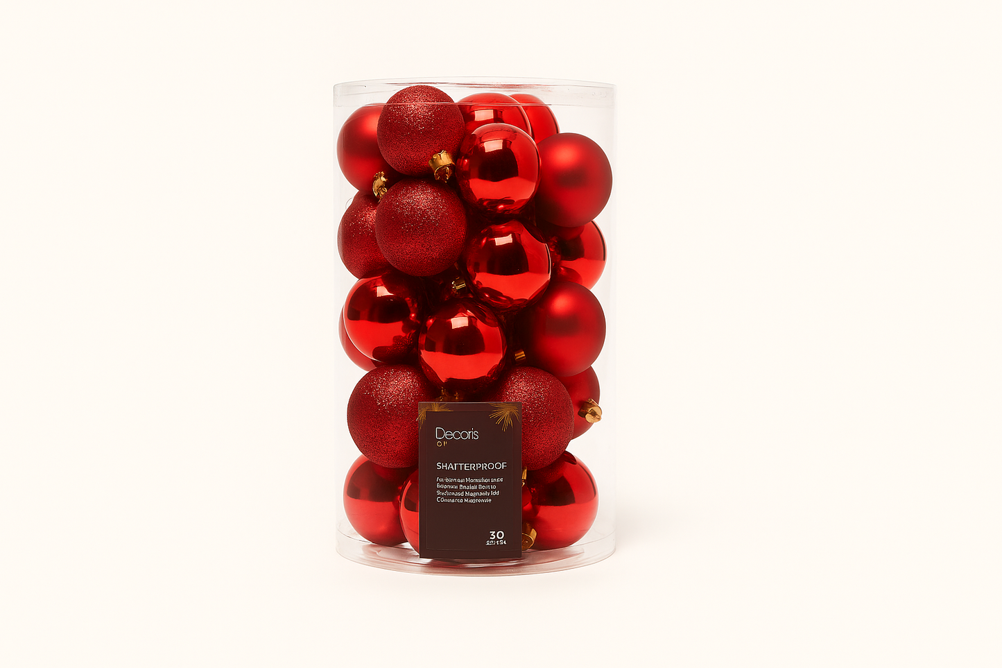 Kerstballen mix kunststof β 30-delig (rood)
