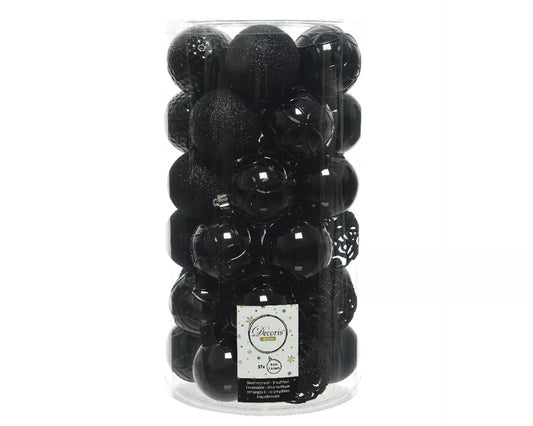 Kerstballenset – 37 stuks zwart kunststof (6 cm)