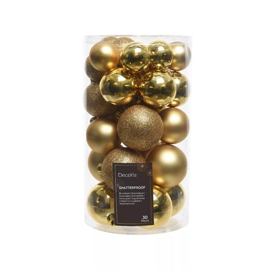 Kerstballen mix kunststof – 30-delig (goud)