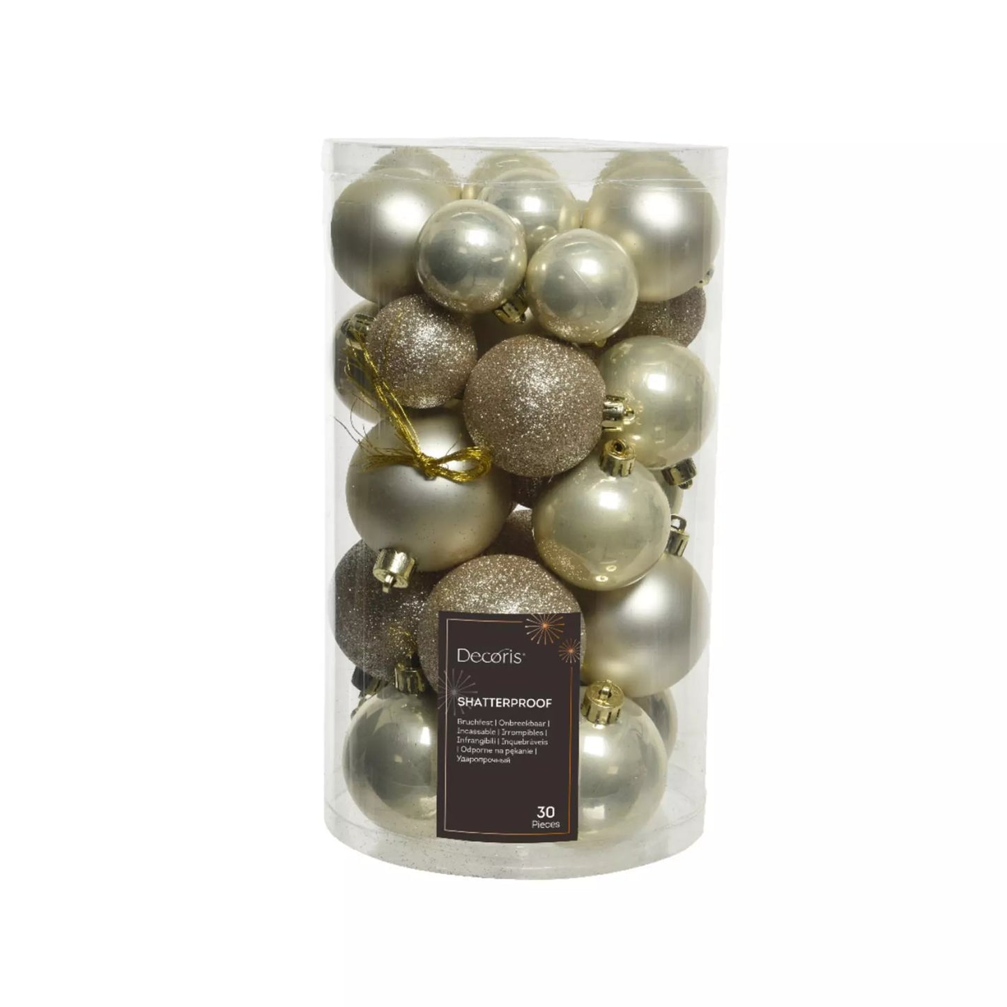 Kerstballen mix kunststof – 30-delig (parel)
