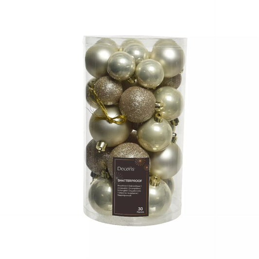 Kerstballen mix kunststof – 30-delig (parel)