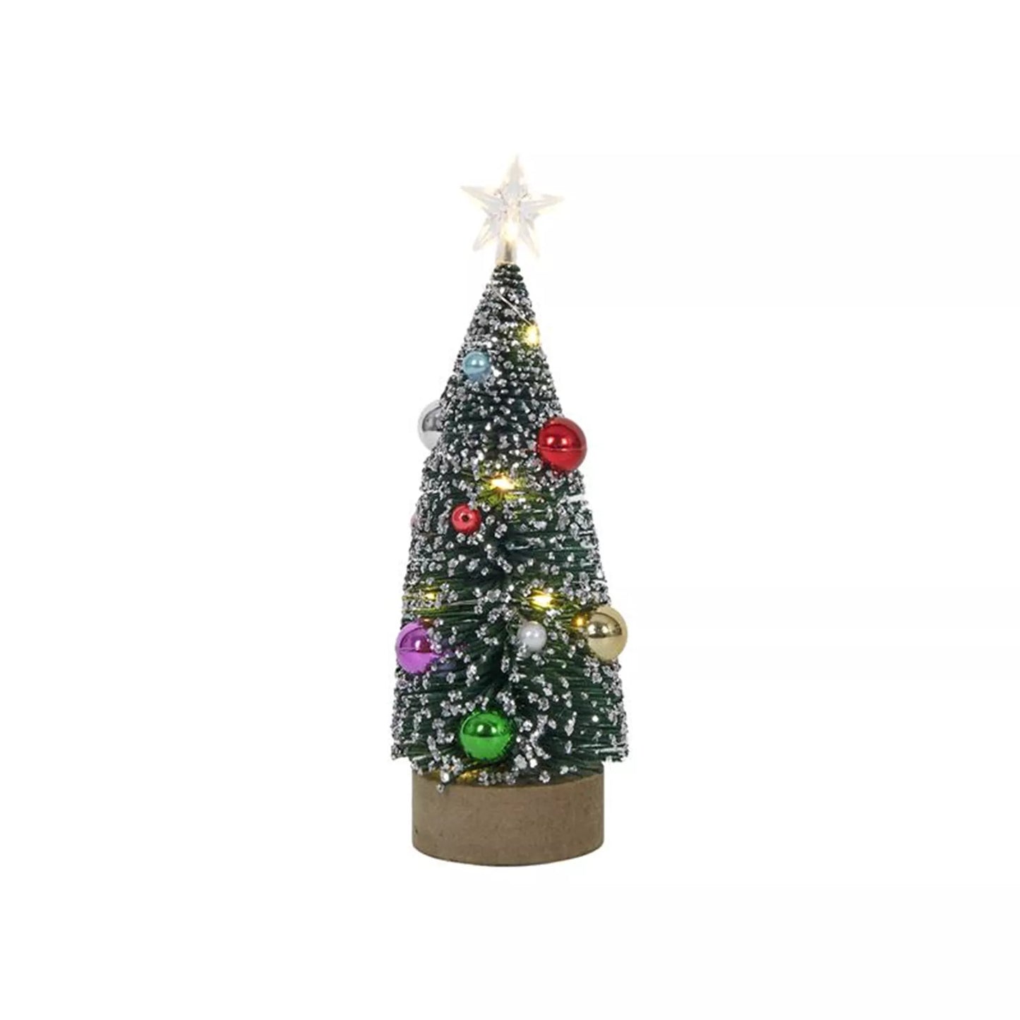 Kunstkerstboom op houten standaard – 24 cm (met 10 LED-lichtjes)