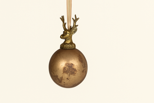 Kerstbal glas – hert antiek bruin (Ø8 cm)