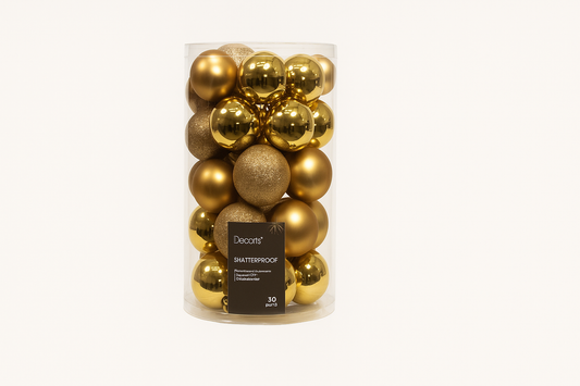 Kerstballen mix kunststof – 30-delig (goud)