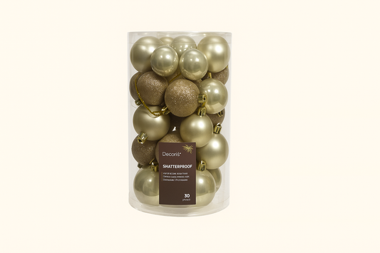 Kerstballen mix kunststof – 30-delig (parel)