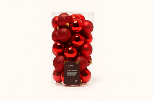 Kerstballen mix kunststof – 30-delig (rood)