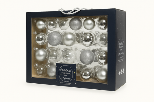 Kerstballenset glas mix zilver – 42 stuks