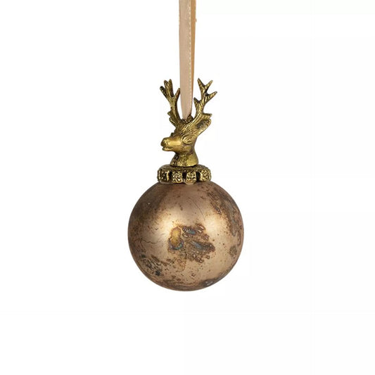 Kerstbal glas – hert antiek bruin (Ø8 cm)